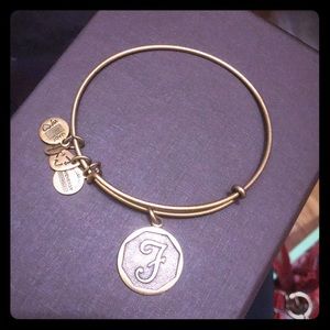 Alex and Ani initial F bracelet gold